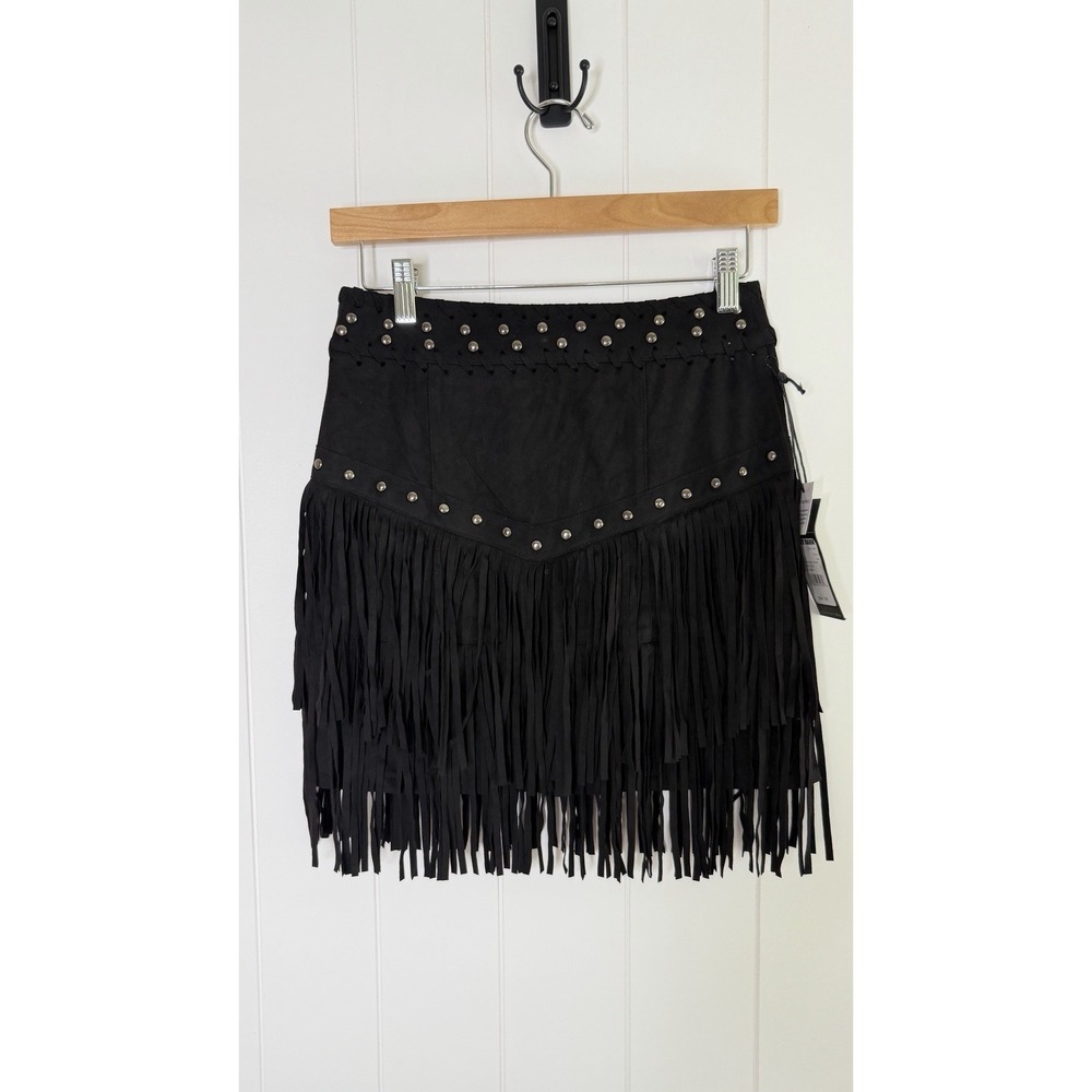 NWT Idyllwind Miranda Lambert Maxihel Black Fringe Studded Mini Skirt XS Western - Picture 9 of 11